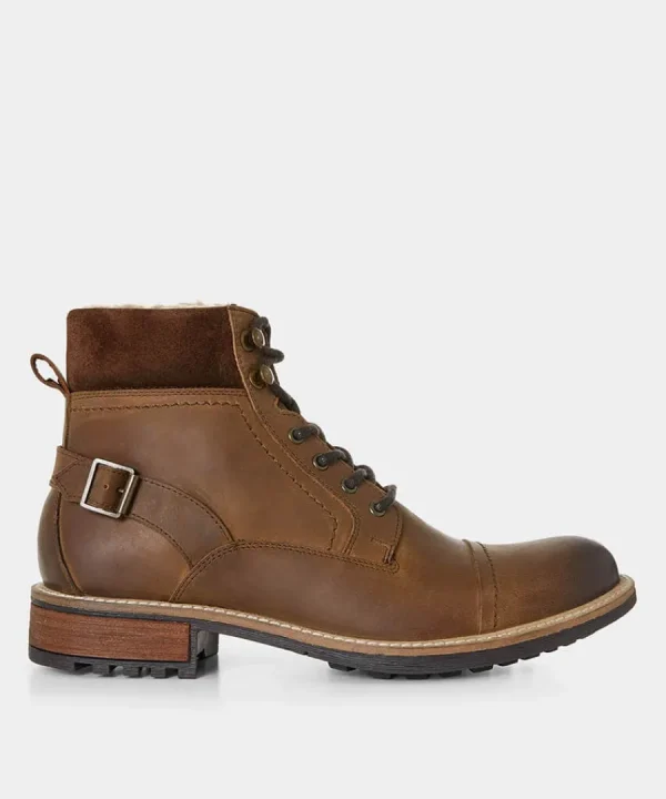 Shop Joe Browns Aviator Borg Lined Oiled Boots Dark Brown