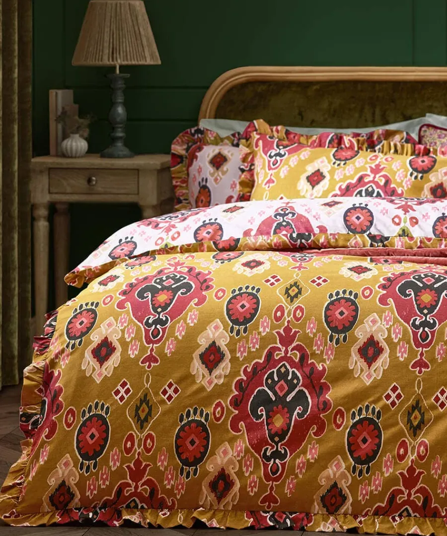aztec_cotton_slub_reversi_0.webp New Joe Browns Aztec Cotton Slub Reversible Frill Duvet Set Amber