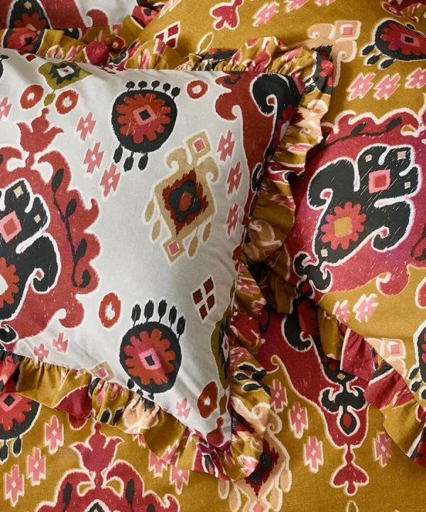 New Joe Browns Aztec Cotton Slub Reversible Frill Duvet Set Amber