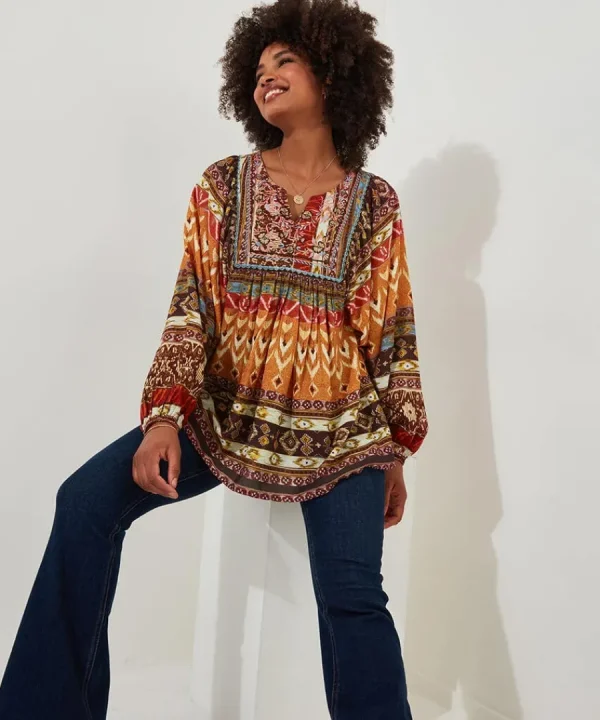 New Joe Browns Beautiful Boho Blouse Burnt Orange