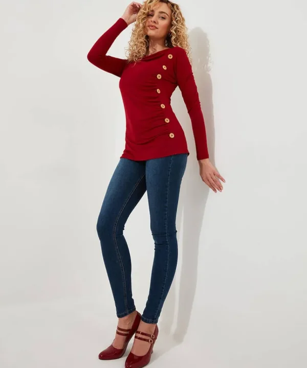 Best Sale Joe Browns Betsey Button Detail Jersey Top Berry