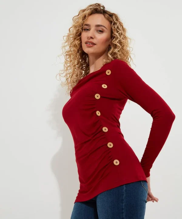 Best Sale Joe Browns Betsey Button Detail Jersey Top Berry