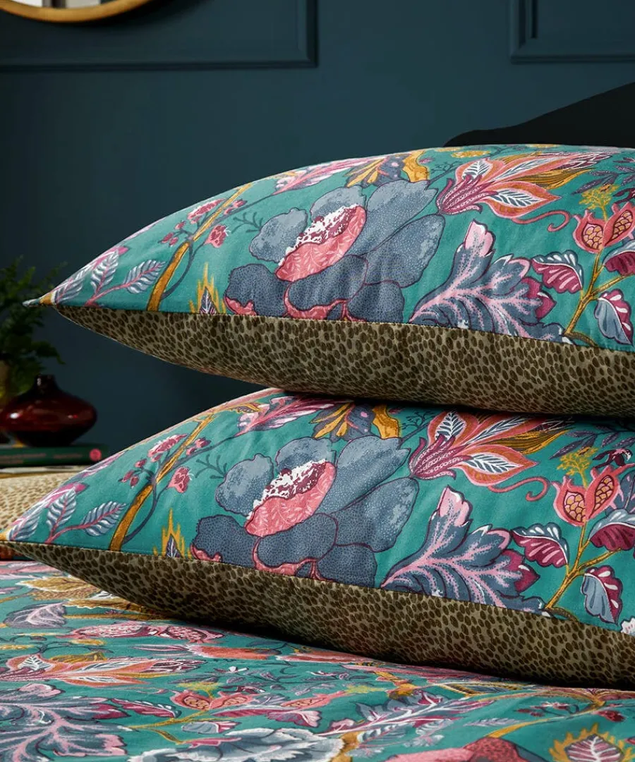 blue_savanna_leopard_flor_1.webp Discount Joe Browns Savanna Leopard Florals Cotton Slub Reversible Duvet Set Blue