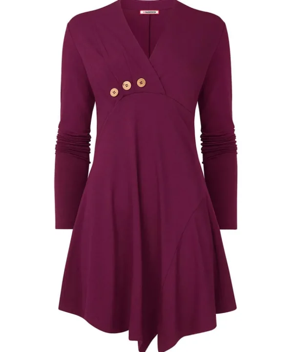 Hot Joe Browns Button Detail Jersey Tunic Top Berry