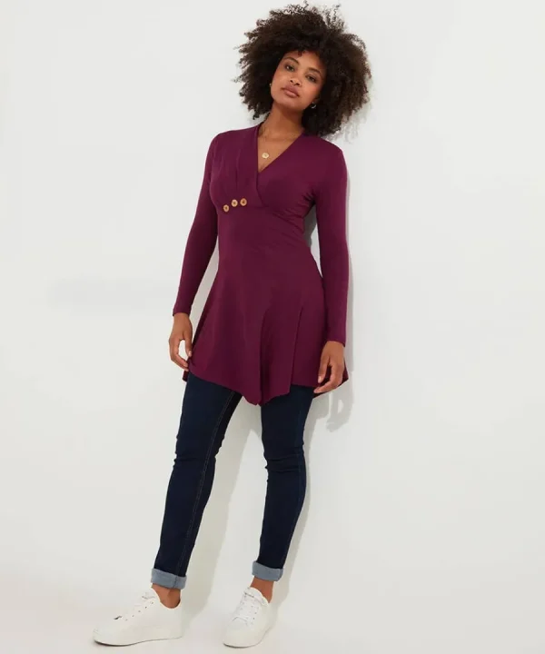Hot Joe Browns Button Detail Jersey Tunic Top Berry