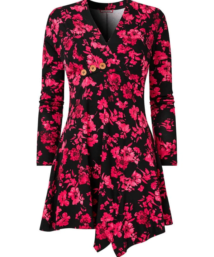 button_detail_printed_jer_0.webp Hot Joe Browns Button Detail Printed Jersey Tunic Top Black