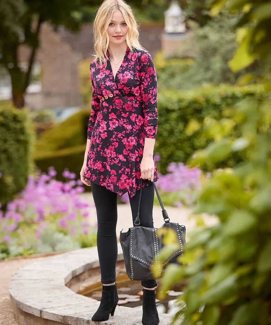 button_detail_printed_jer_1.webp Hot Joe Browns Button Detail Printed Jersey Tunic Top Black
