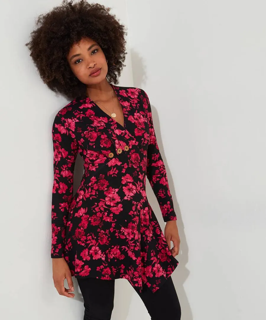 button_detail_printed_jer_2.webp Hot Joe Browns Button Detail Printed Jersey Tunic Top Black