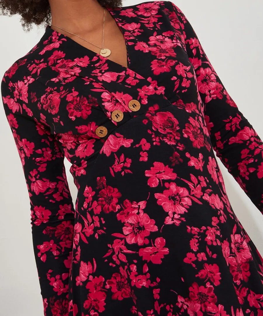 button_detail_printed_jer_4.webp Hot Joe Browns Button Detail Printed Jersey Tunic Top Black