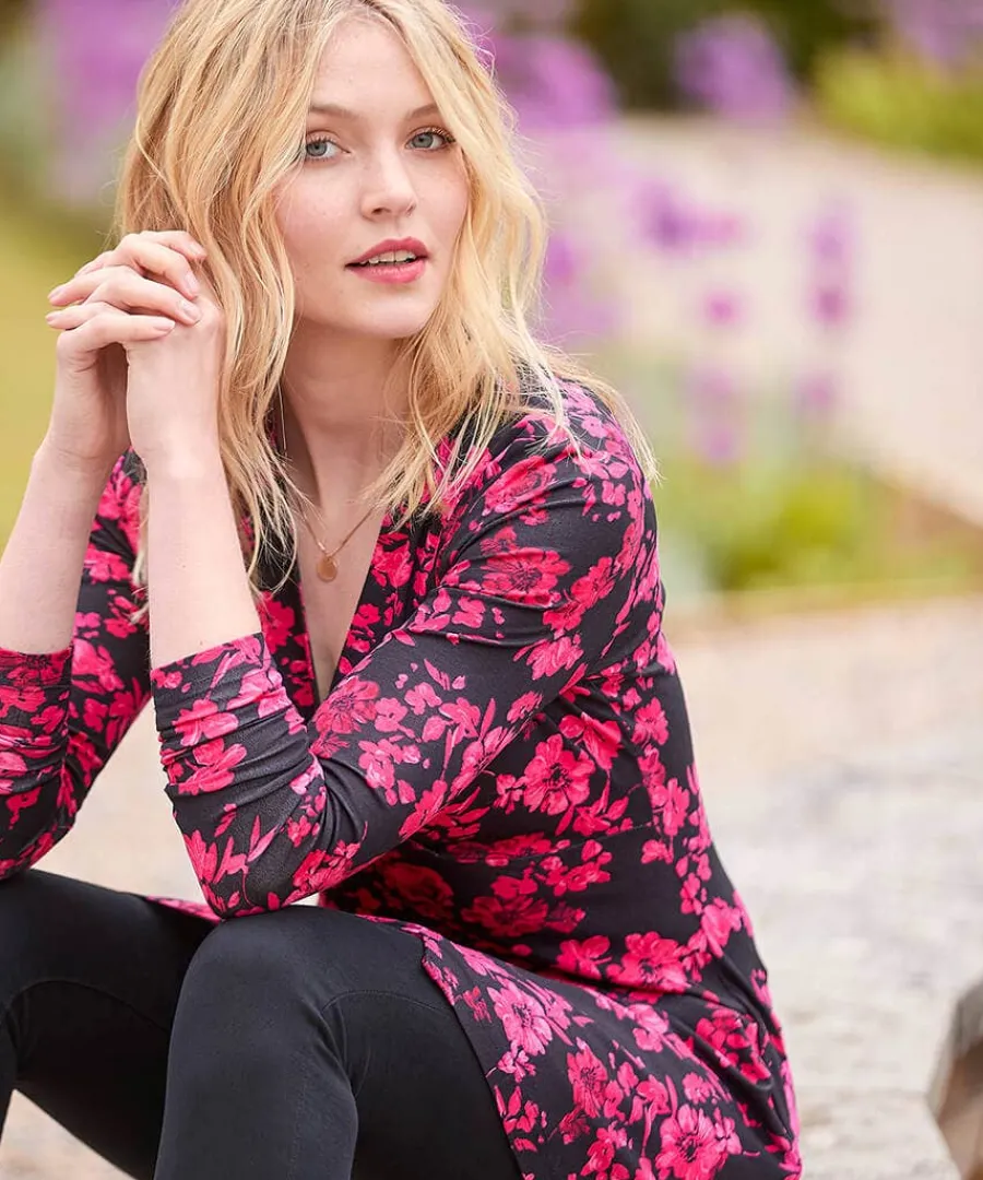 button_detail_printed_jer_5.webp Hot Joe Browns Button Detail Printed Jersey Tunic Top Black
