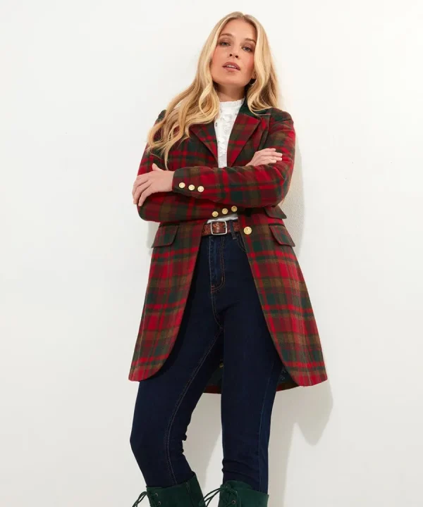 Discount Joe Browns Camilla Checked Longline Coat Red
