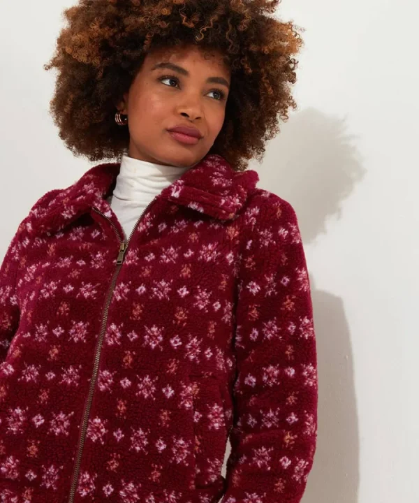 Fashion Joe Browns Cosy Cabin Patterned Fleece Jacket Red