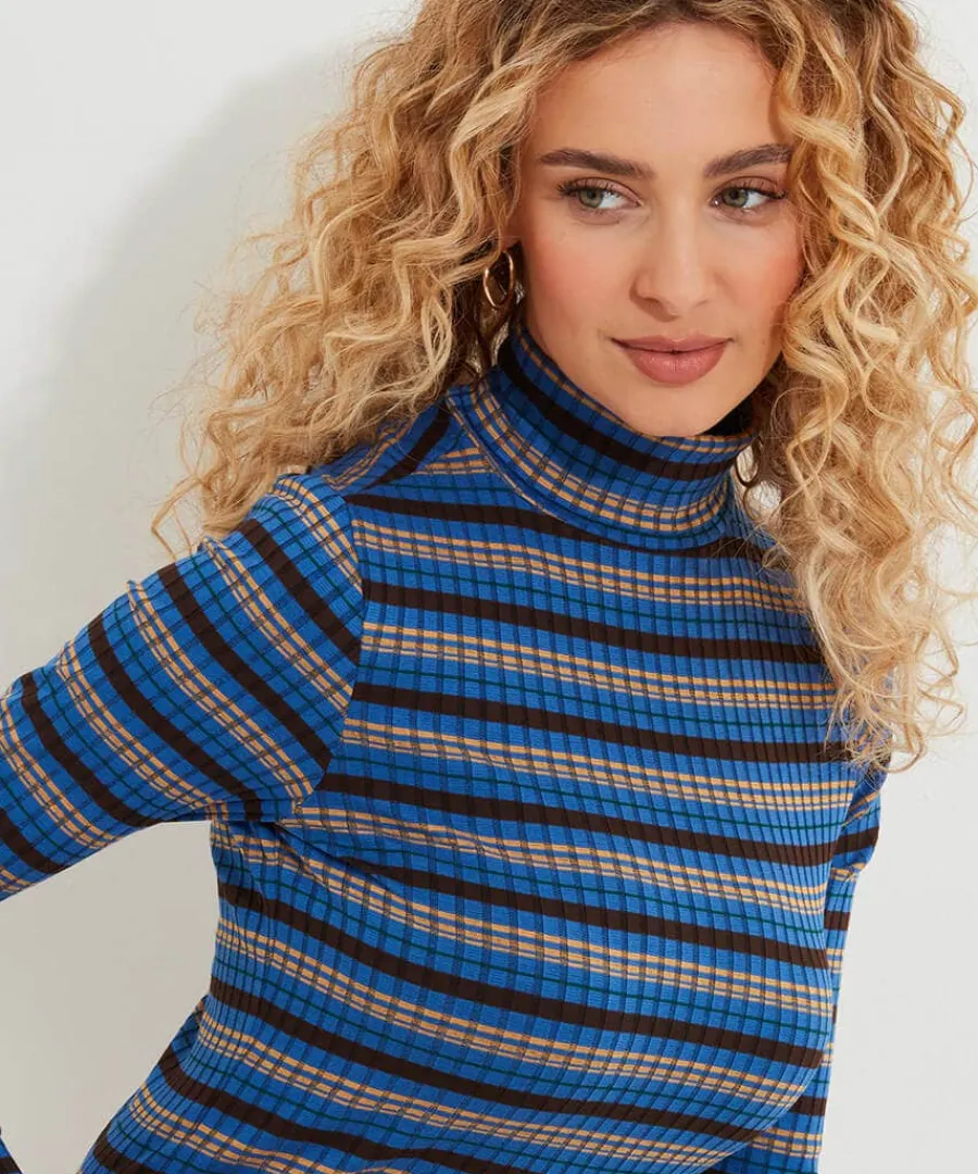 darcie_striped_roll_neck__4.webp Outlet Joe Browns Darcie Striped Roll Neck Top Blue