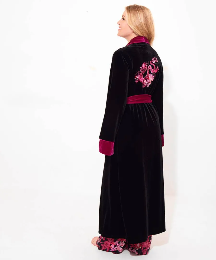 daring_dragon_embroidered_3.webp Clearance Joe Browns Daring Dragon Embroidered Velour Dressing Gown Black
