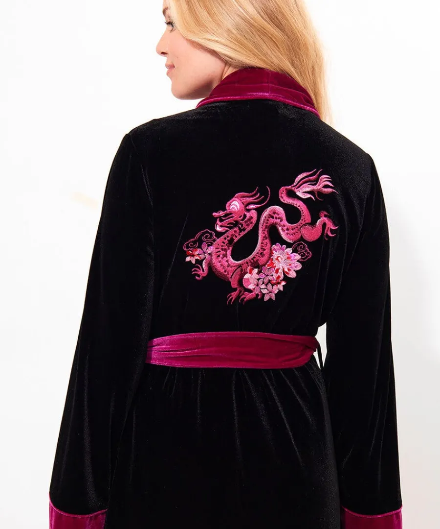 daring_dragon_embroidered_4.webp Clearance Joe Browns Daring Dragon Embroidered Velour Dressing Gown Black