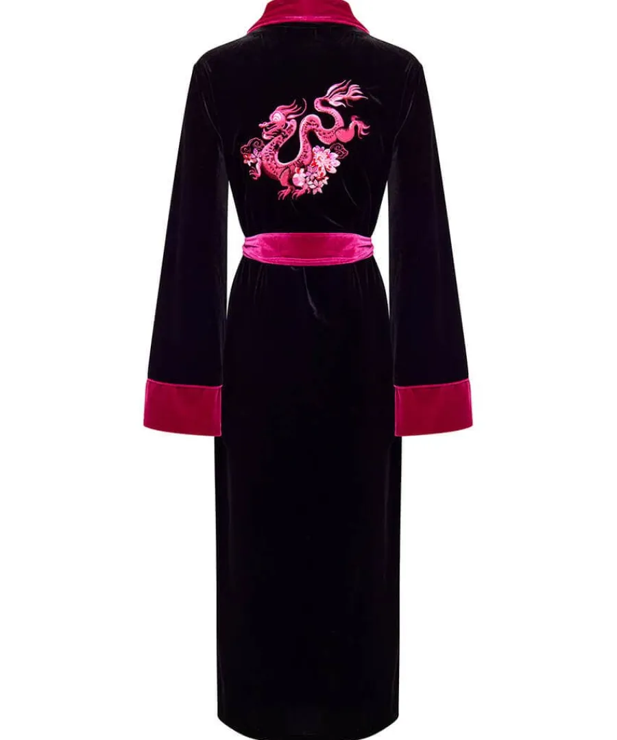 daring_dragon_embroidered_5.webp Clearance Joe Browns Daring Dragon Embroidered Velour Dressing Gown Black