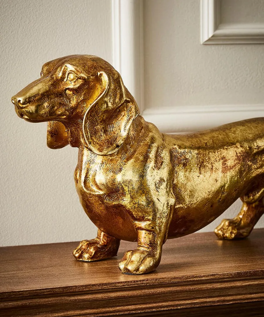 dashing_dachshund_figurin_2.webp Discount Joe Browns Dashing Dachshund Figurine Antique Gold