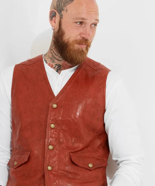 Best Joe Browns Embossed Leather Waistcoat Brick