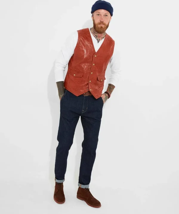 Best Joe Browns Embossed Leather Waistcoat Brick