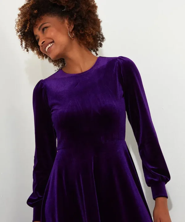 Online Joe Browns Etta Velour Dress Purple / Teal