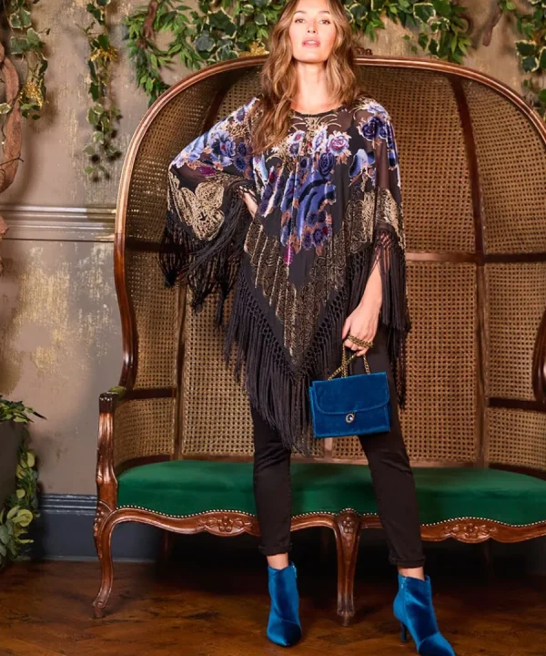 Fashion Joe Browns Evening Paradise Devore Poncho Black/ Multi