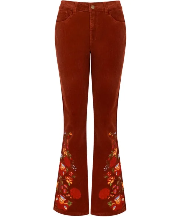 New Joe Browns Extraordinary Embroidered Cord Trousers Rust