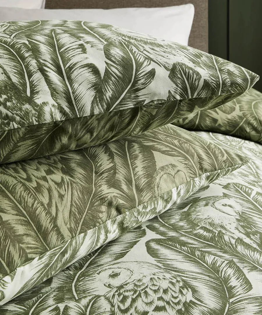 feathered_owl_cotton_slub_2.webp Best Sale Joe Browns Feathered Owl Cotton Slub Reversible Duvet Set Green