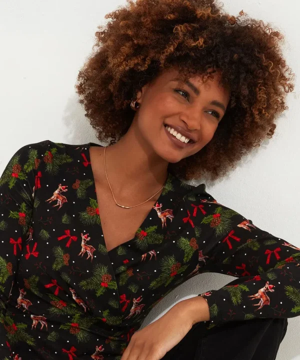 Cheap Joe Browns Feeling Festive Jersey Wrap Top Black