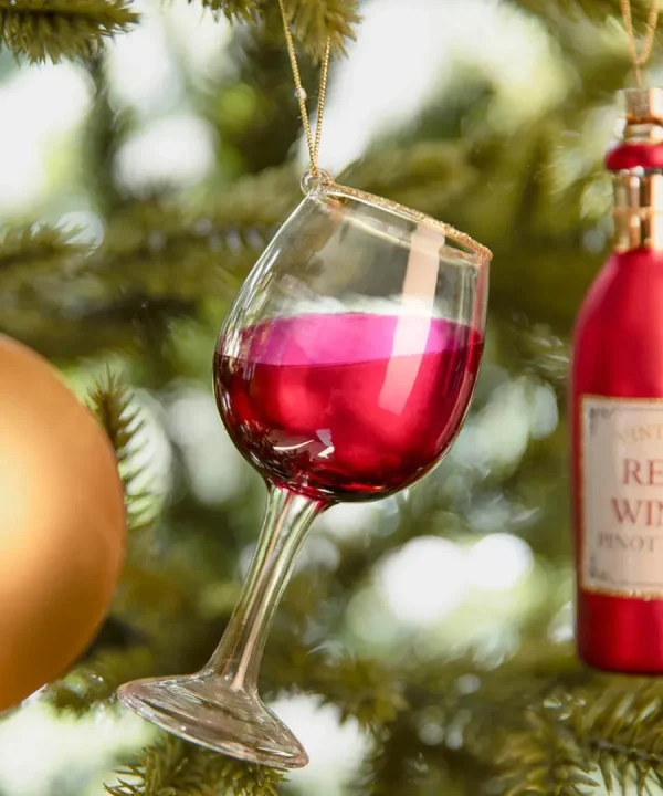 Cheap Joe Browns Feeling Merry Wine Bottle And Glass Christmas Ornaments Red
