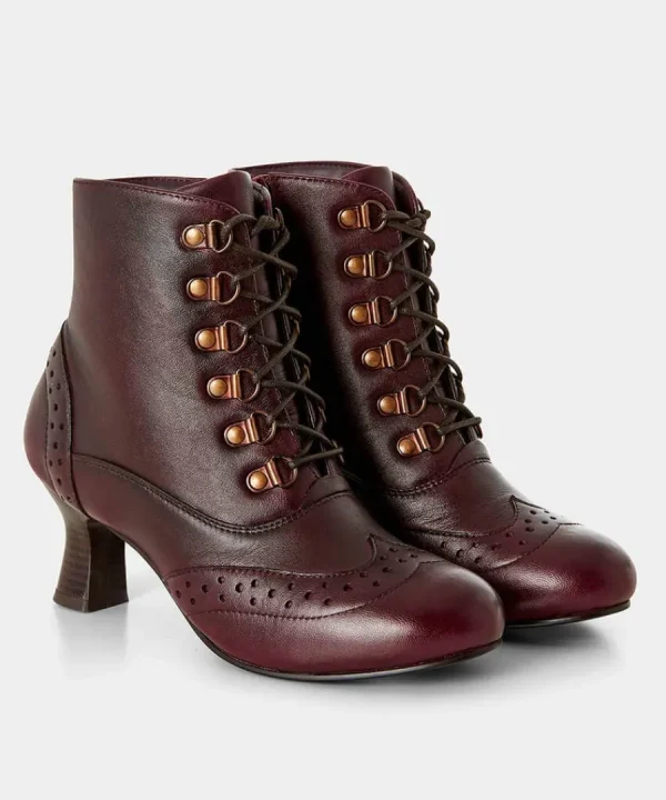Outlet Joe Browns Fenchurch Leather Ankle Boots Burgundy