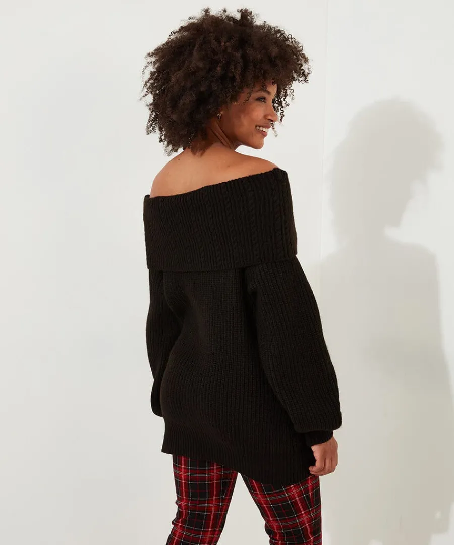 glamorous_offtheshoulder__1.webp Shop Joe Browns Glamorous Off-The-Shoulder Jumper Black / Oatmeal
