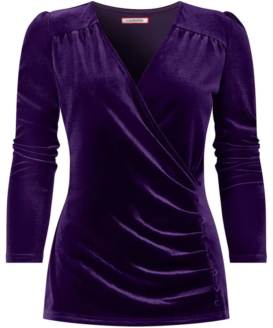 glamorous_velour_wrap_top_0.webp Sale Joe Browns Glamorous Velour Wrap Top Purple / Teal