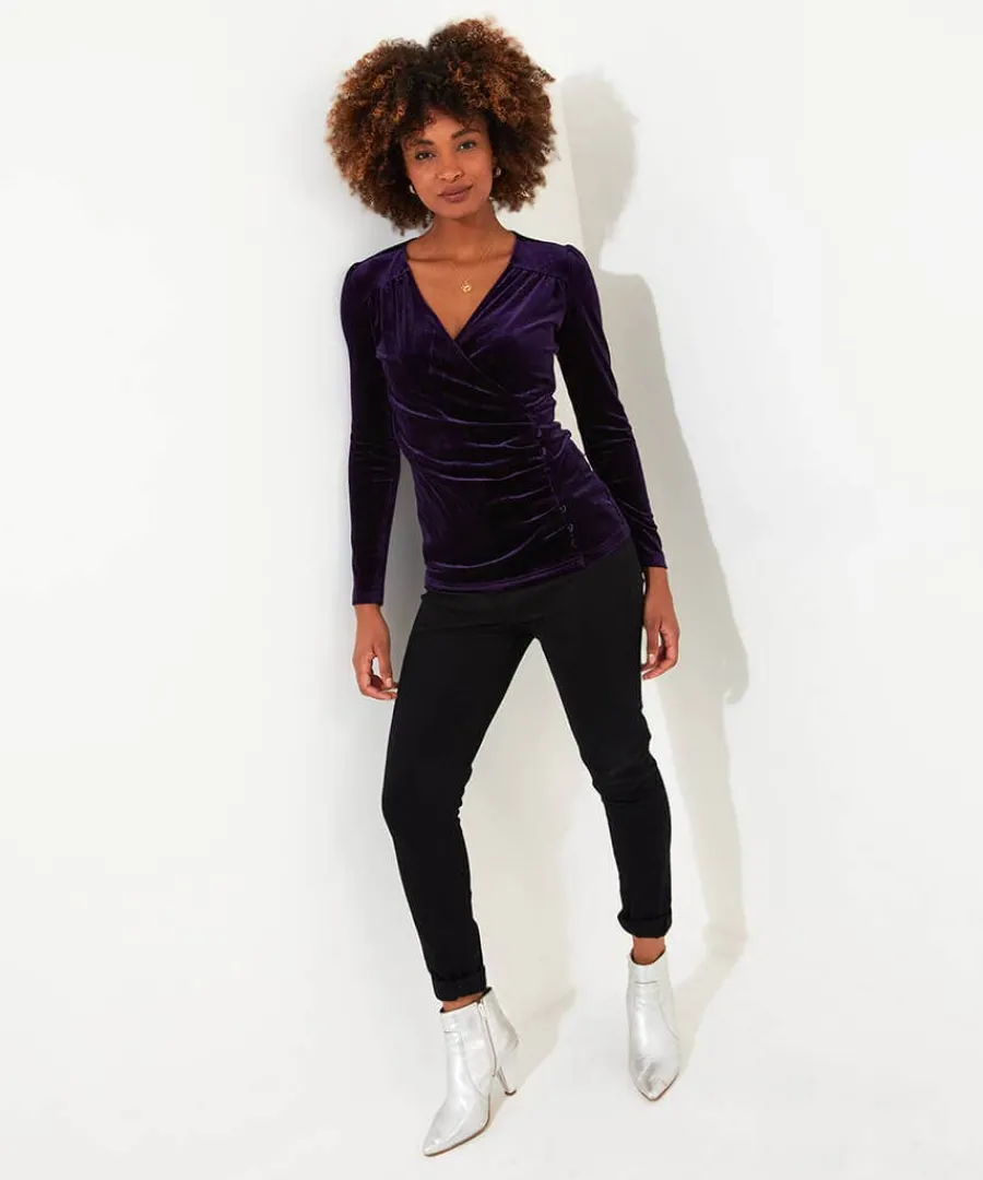 glamorous_velour_wrap_top_2.webp Sale Joe Browns Glamorous Velour Wrap Top Purple / Teal