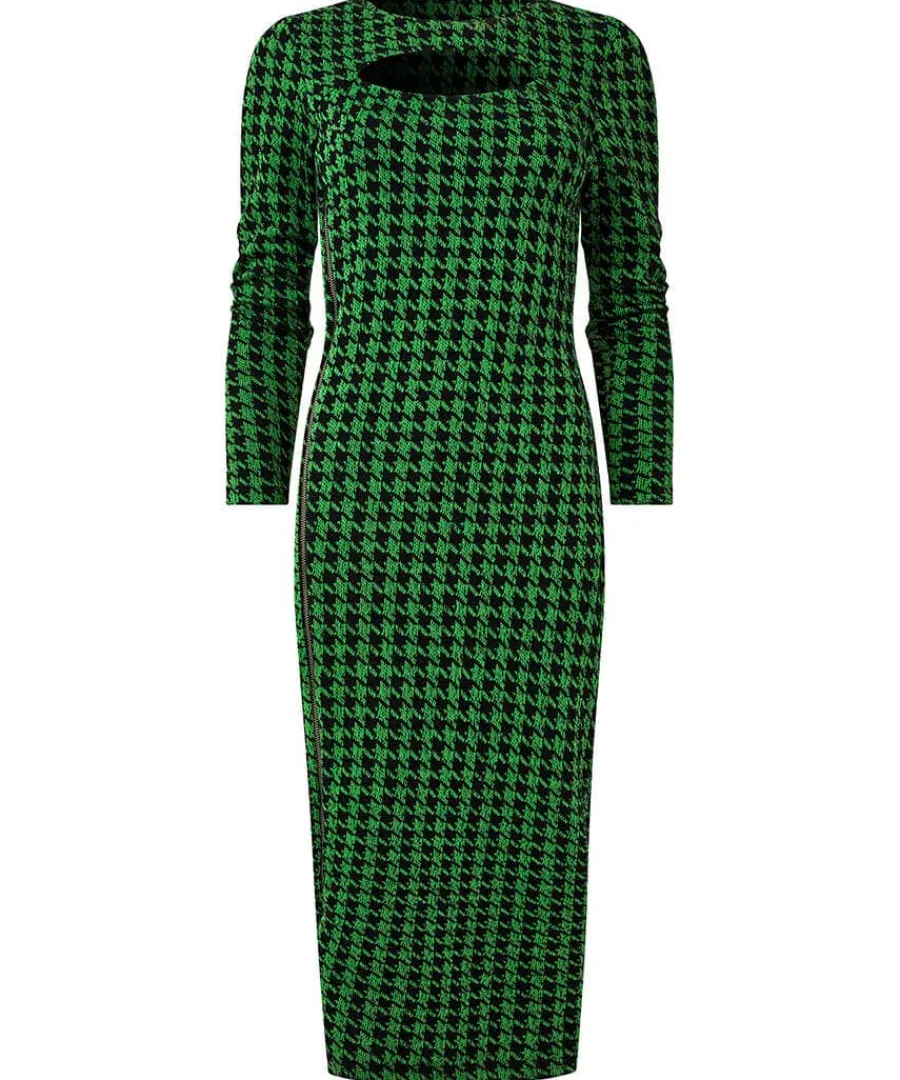 greta_zip_through_stretch_0.webp Hot Joe Browns Greta Zip Through Stretch Jacquard Dress Green
