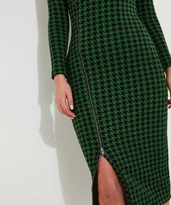 Hot Joe Browns Greta Zip Through Stretch Jacquard Dress Green