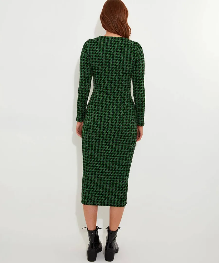 greta_zip_through_stretch_4.webp Hot Joe Browns Greta Zip Through Stretch Jacquard Dress Green