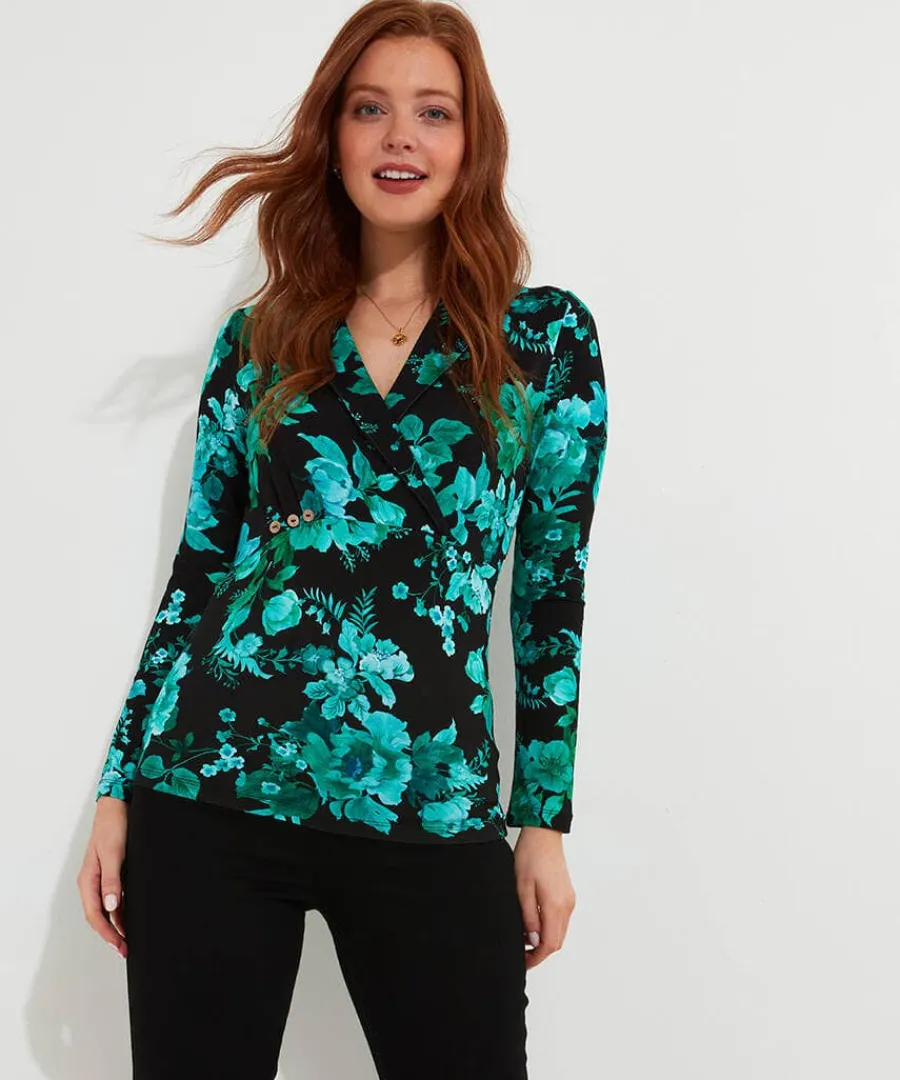 hallie_jersey_print_wrap__1.webp Fashion Joe Browns Hallie Jersey Print Wrap Top Black