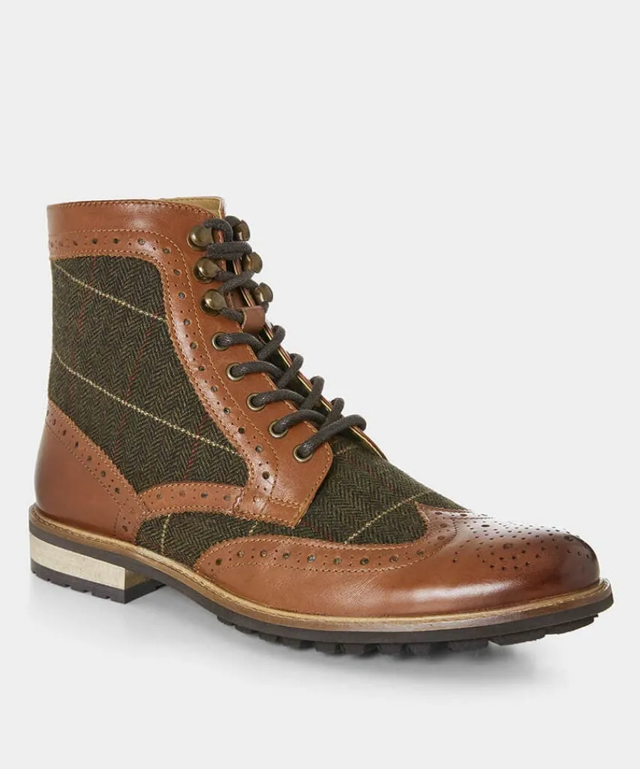 harlington_tweed_and_leat_1.webp Store Joe Browns Harlington Tweed And Leather Boots Tan Multi