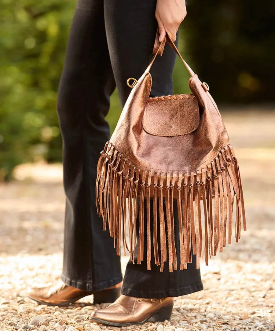 jaipur_shimmer_leather_ta_0.webp Store Joe Browns Jaipur Shimmer Leather Tassel Bag Bronze