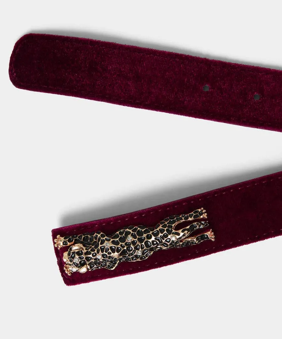 leopard_trim_deco_velvet__0-1.webp Best Sale Joe Browns Leopard Trim Deco Velvet Belt Dark Red