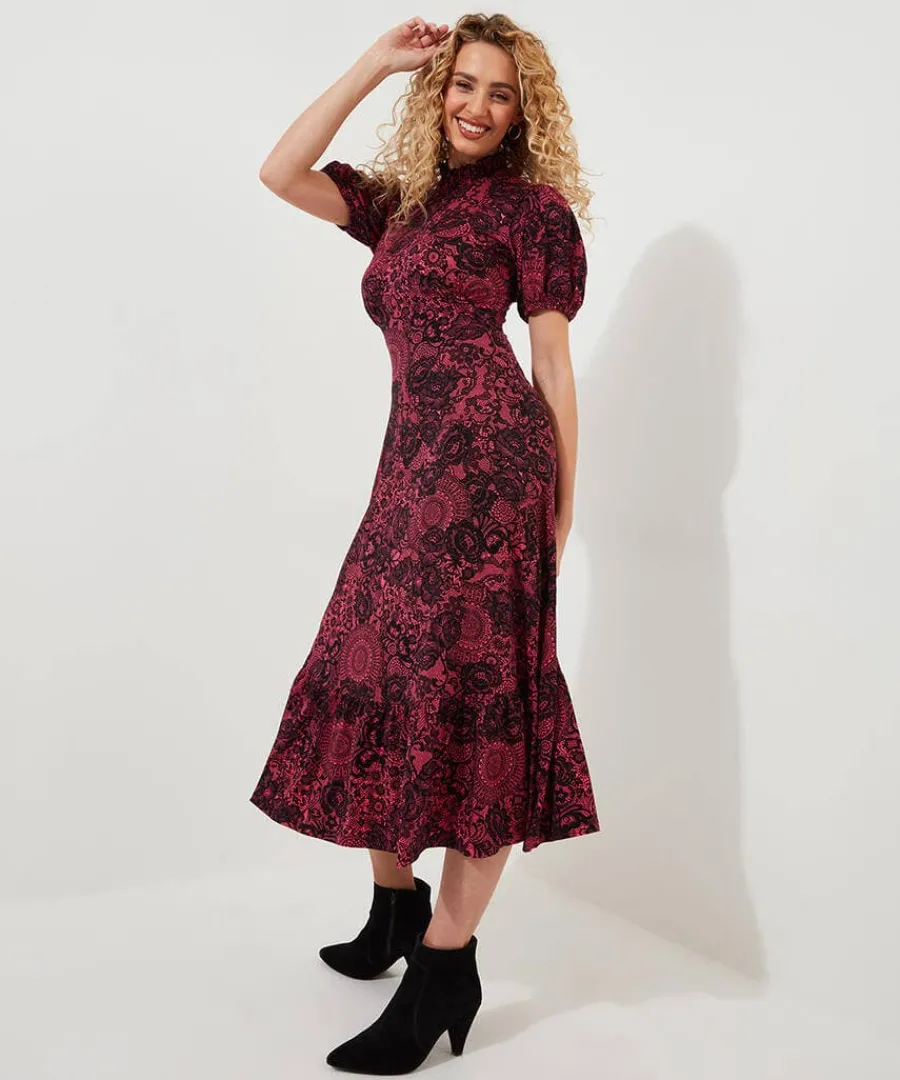 lovely_lace_print_jersey__2.webp Fashion Joe Browns Lovely Lace Print Jersey Dress Pink
