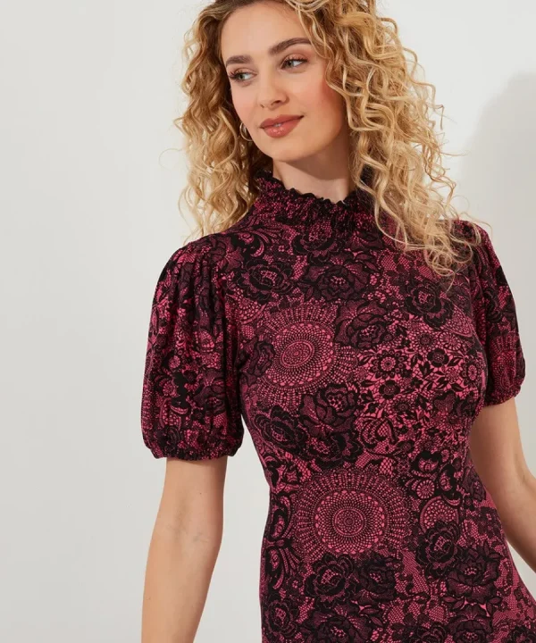 Fashion Joe Browns Lovely Lace Print Jersey Dress Pink