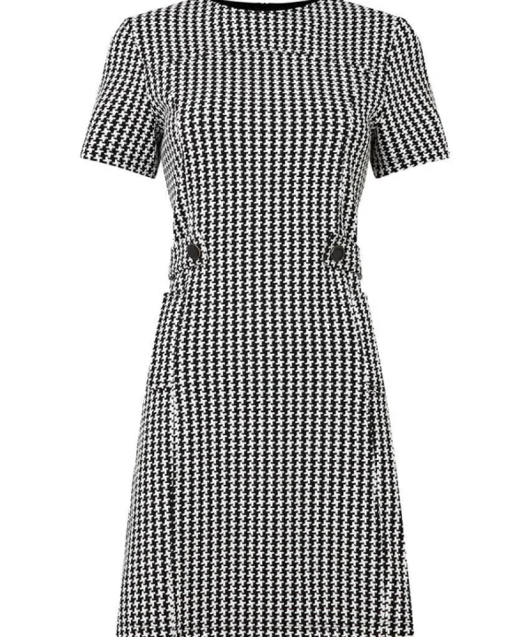 New Joe Browns Lulu Dogstooth Stretch Jacquard Dress Black / White
