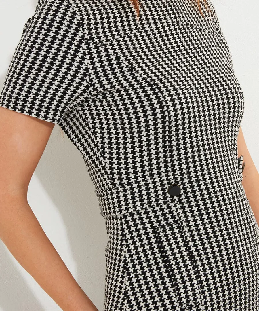 lulu_dogstooth_stretch_ja_4.webp New Joe Browns Lulu Dogstooth Stretch Jacquard Dress Black / White