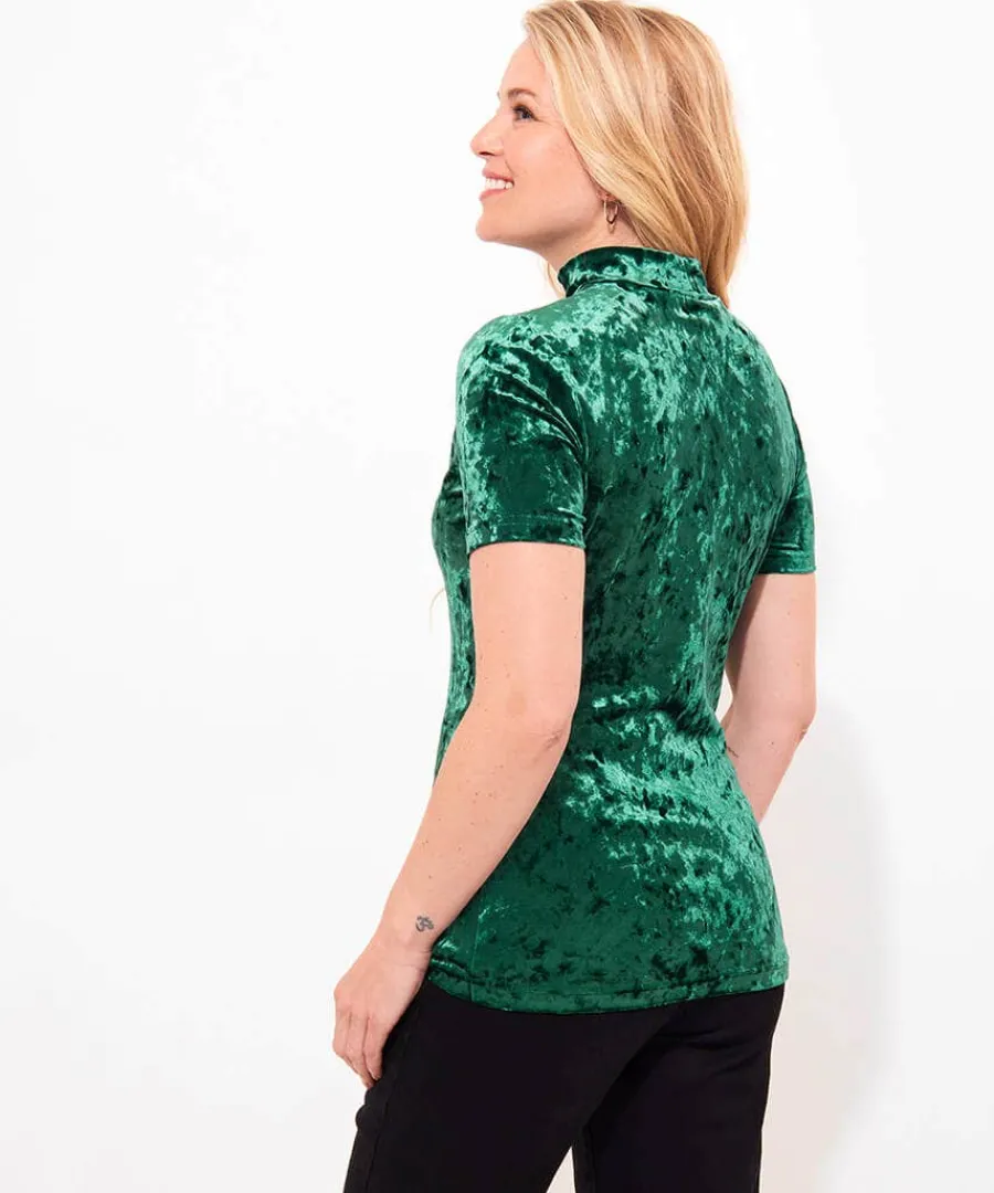 marcie_velour_short_sleev_3.webp Shop Joe Browns Marcie Velour Short Sleeved Top Green