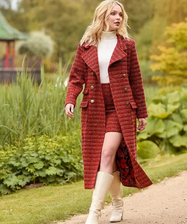 Fashion Joe Browns Maya Tweed Maxi Coat Burnt Orange