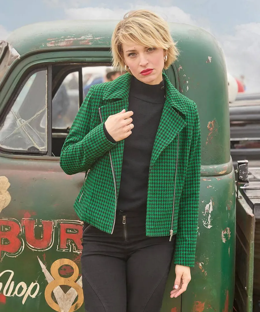 meg_dogstooth_biker_jacke_1.webp Online Joe Browns Meg Dogstooth Biker Jacket Green