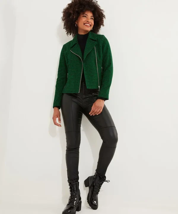 Online Joe Browns Meg Dogstooth Biker Jacket Green