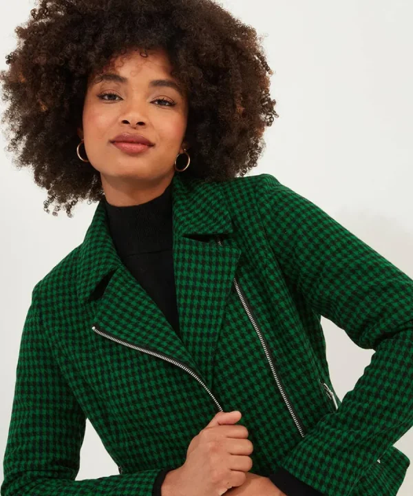 Online Joe Browns Meg Dogstooth Biker Jacket Green