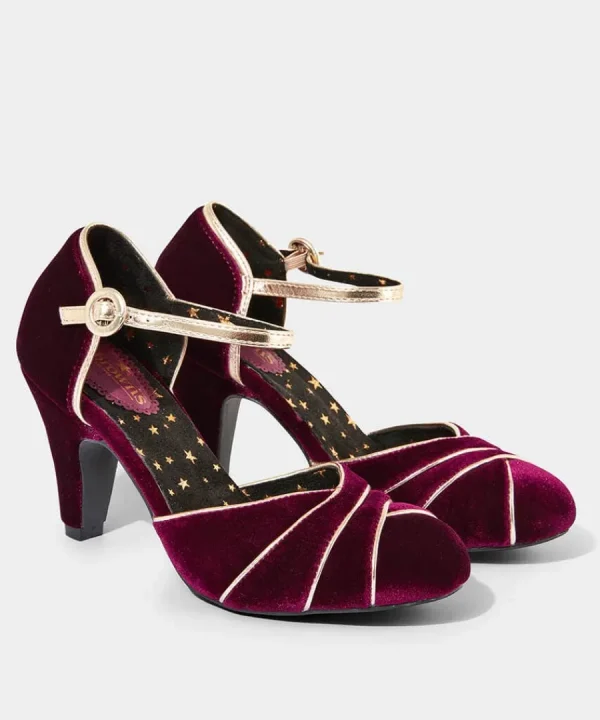 New Joe Browns Midnight Hour Velvet Deco Shoes Dark Red